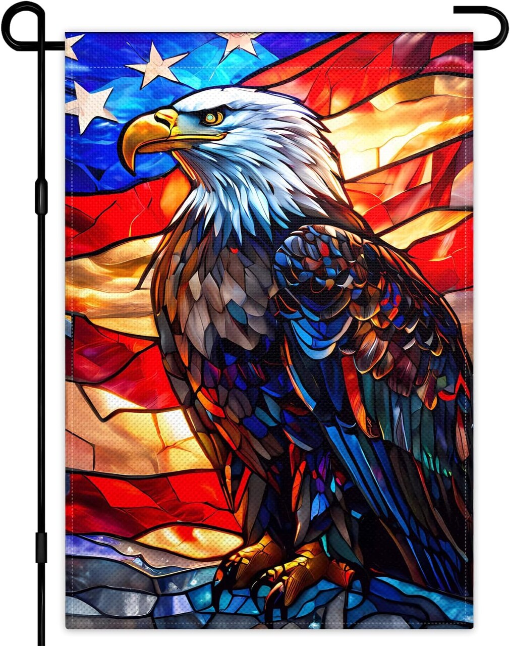 4th of July Patriotic Garden Flag for Outside 12×18 Inch Double Sided Memorial Day Independence Day Garden Flags with American Eagle Glass Style